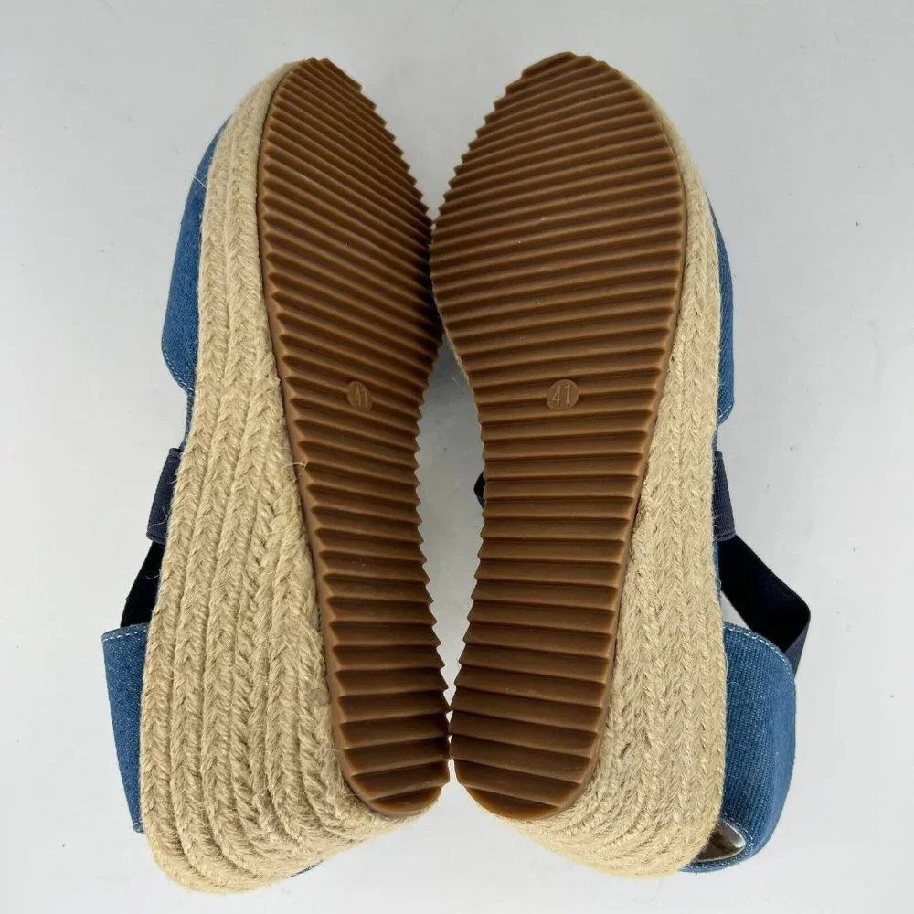 Womens Blue Beige Comfort Shoes Slip On Wedge Heel Espadrilles EU Size 41